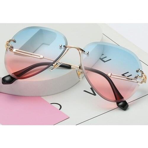 2020 New Brand Design Vintage Rimless Pilot Sunglasses Women Men Retro Cutting Lens Gradient Sun Glasses for Female UV400