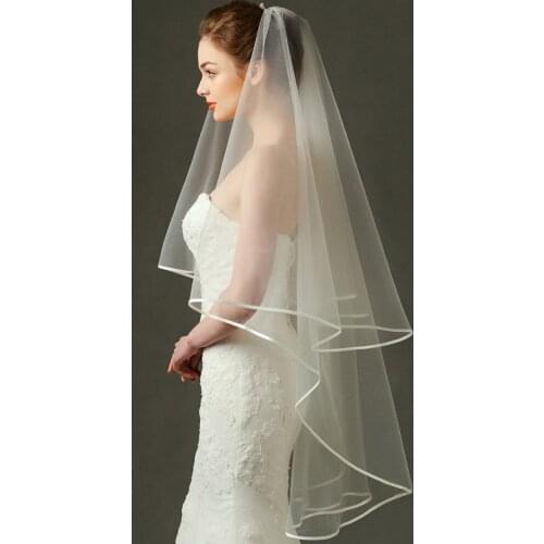 Bridal Veils 1 Layer 150cm Wedding Veil Headwear Ribbon Edge Organza Tulle White Headdress Marriage Bride Wedding Accessories