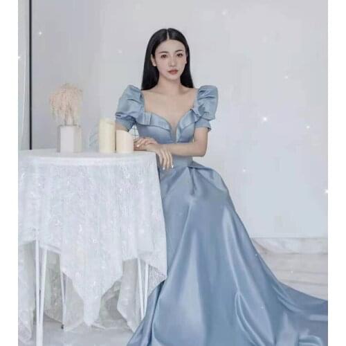 Light blue/black flower bud sleeve long dress gown Renaissance Gown queen Victorian/Marie Antoinette Belle