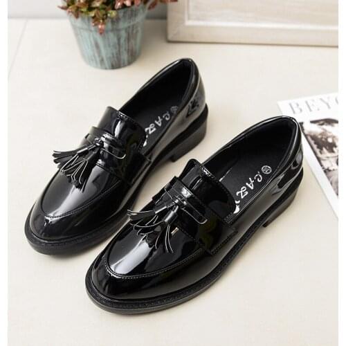 British Style Women Pumps New Patent Leather Pointed Toe High Heels Shoes Slip-On Loafers Ladies Leather Casual Shoes