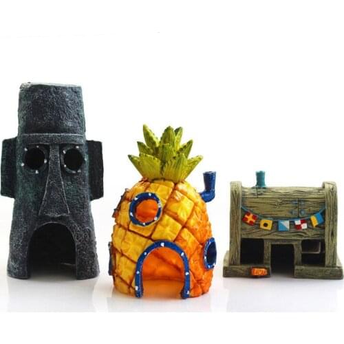 Aquarium Decoration Fish Tank Aquarium Pineapple Cartoon House Cave Home Ornament Lovely Funny Fishing Accessories Resin Crafts