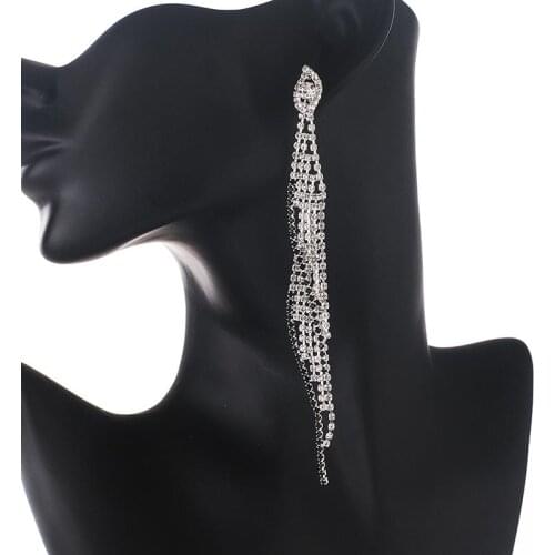 YFJEWE New Trendy Rhinestone Crystal Long Tassel Earrings for Women Silver Color Bridal Dangle Drop Earring Wedding Jewelry E700
