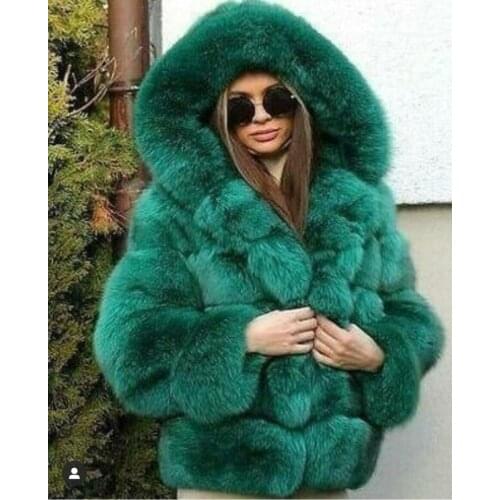 Female Jacket Fur Coat Rabbit Imitation Fur Winter Grass Mink Faux Fur Zipper Coat Ladies Artificial Fur Hooded Soft Plus Size