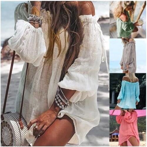 Women Bikini Cover Up Swimwear Summer Beach Wear Off Shoulder Blouse Dress Swimming Bathing Beach Beachwear High Waist Push up