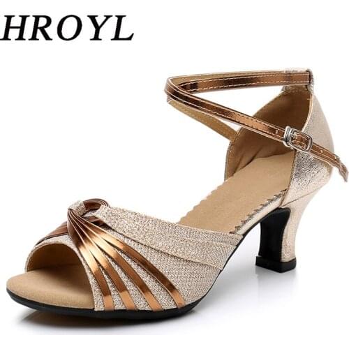 HROYL Dance Shoes Latin Tango Ballroom Jazz Modern for Women Girls Ladies 3.5/5.5CM Heels Closed Toe Wholesale Gold/Silver/Red
