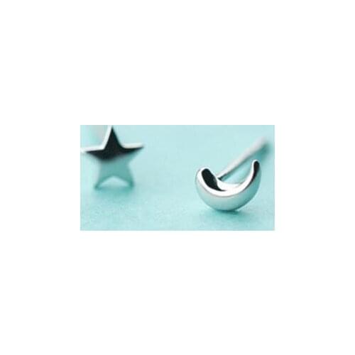 100% 925 Sterling Silver 2019 Women Jewelry Fashion Cute Tiny Asymmetric Moon Star Stud Earrings For Daughter Girls DS127