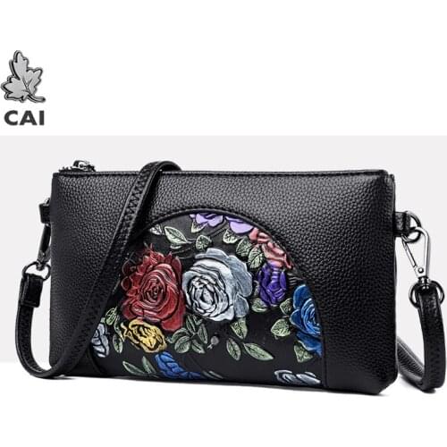 Retro Women Crossbody Bags Black Envelope Handbag for Women 2020 New Flower Female Shopping Party Card Shoulder Bags