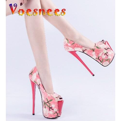Voesnees Spring Autumn Shoes Women High-heeled Single Bride Pumps Peep Toe Fine Heel Thick Bottom Platform Sexy Woman Heels 19cm