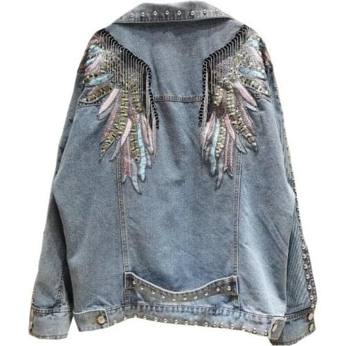 DUISNENA denim boho jacket long sleeve autumn women coat vintage tassel wings embroidery cotton coat hip hop casual