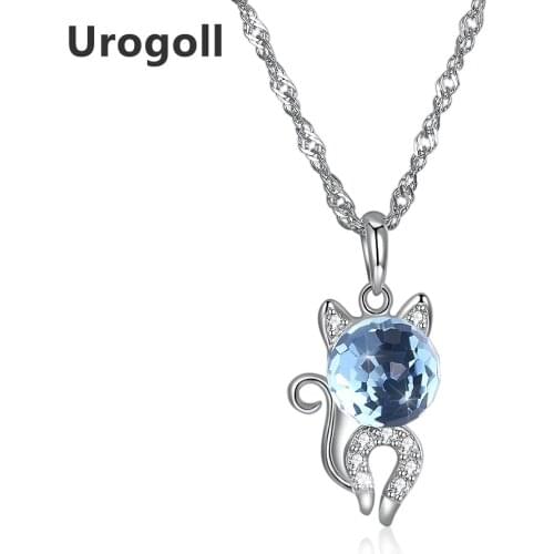 Brand New Real 925 Sterling Silver Lovely Cat Pendants Necklaces Crystal Fine Jewelry for Women Wedding Party Gifts