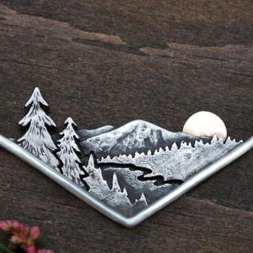 Sunset Over The Valley Forest Nacklaces For Women Natural Scenery Vintage Silver Color Sun Tree Mountain Pendent Necklace