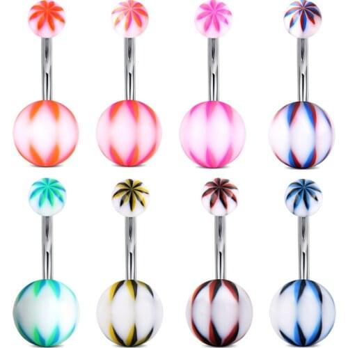 1Pcs Acrylic Ball Flexible Navel Bar Barbell Rings Mixed Belly Button Piercing Fashion Women Body Jewelry