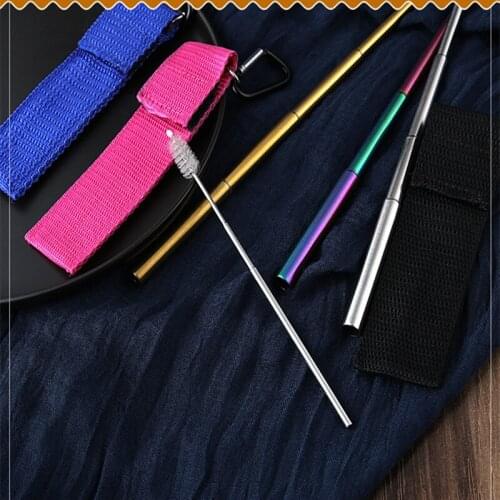 Bar Portable Pipette 1PC Reusable Travel Straw and Cleaning Brush Stainless Steel Metal Telescopic Drinking Straw Folding bag