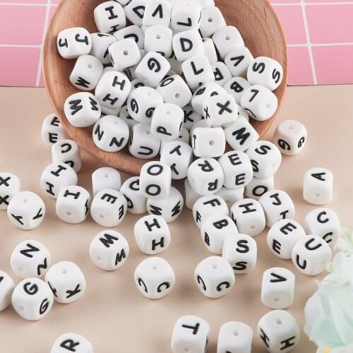 Kovict 12mm 1000pc Silicone letters Beads Baby Teether Beads Chewing Alphabet Bead For Personalized Name DIY Teething Necklace