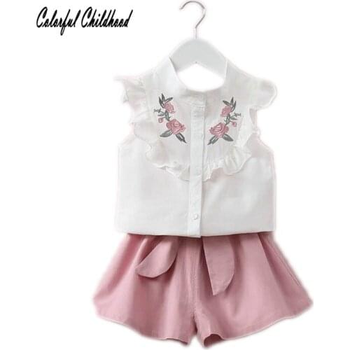 Kids Sets For Girls Flowers Summer Toddler Ruffle Fly Sleeve Blouses+Candy Color Shorts 2pcs Set Clothing Children Girl Clothes