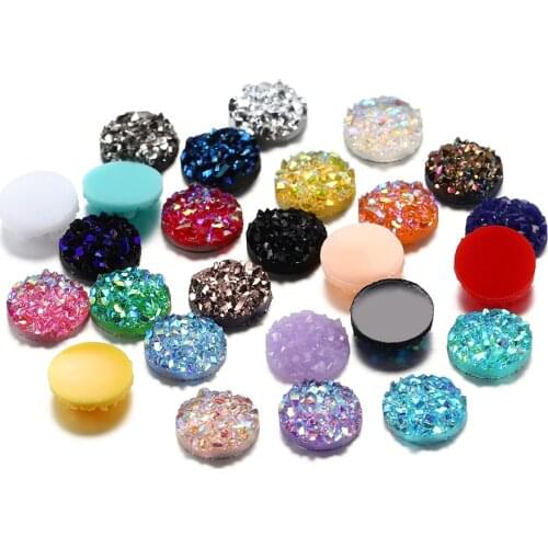 50Pcs Mix Colors 8mm Convex Flat back Resin Druzy Cabochons For Diy Pendants Earrings Jewelry Making Accessories Supplies Craft