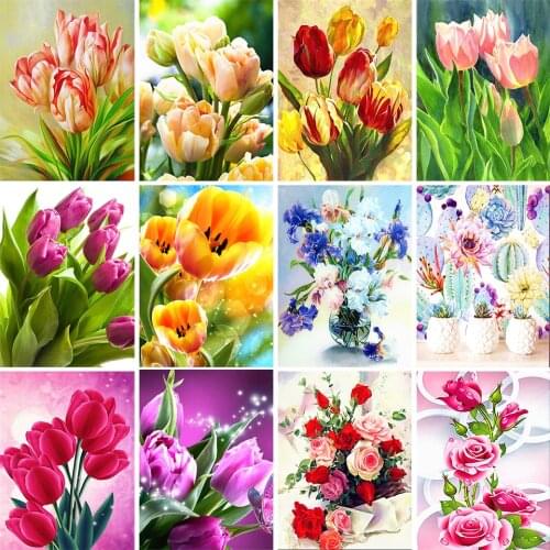 5D DIY Diamond Painting Flower Tulip Rhinestone Picture Diamond Embroidery Beaded Mosaic Home Decoration Handmade Hobby Gift