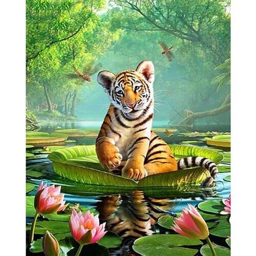 5D DIY full square diamond painting mosaic cross stitch Lotus water tiger diamond embroidery mosaic decoration home WG1044