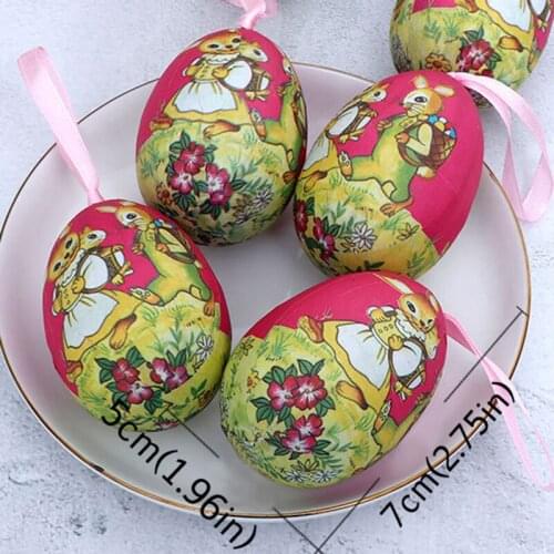 6Pcs Colorful Easter Eggs Cartoon Easter Bunny Hen Pattern Hanging Ornament Happy Easter Decorations for Home Random Color