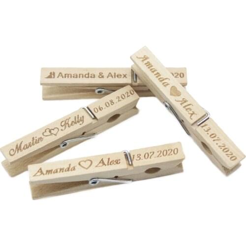 Personalized Wood Clothespins 7.2x1cm Wooden Clip Customized Clothes Pags Clips Wedding Rustic Baby Shower Party Home Decor