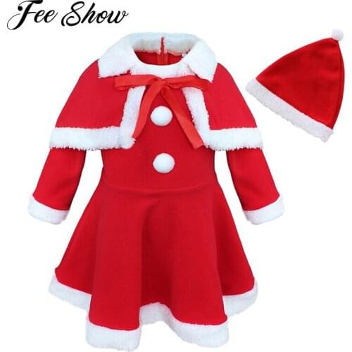 Baby Christmas princess Dress 2018 fashion Toddler Kids Baby Girls Christmas Clothes Costume Party Dresses+Shawl+Hat Outfit