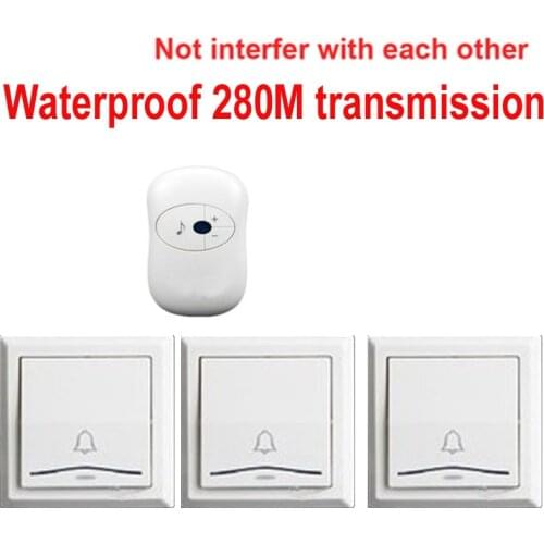 3 emitters+1 receivers doorbell Waterproof 280m work wireless doorbell,wireless door chime,wireless bell, 36 melodies door bell