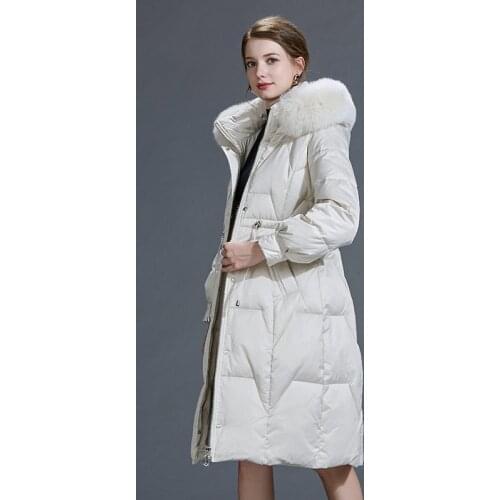 Fad Winter Long Coat Female Warm Parka Real Fox Fur Collar Down Jacket Winter Coat Women A293