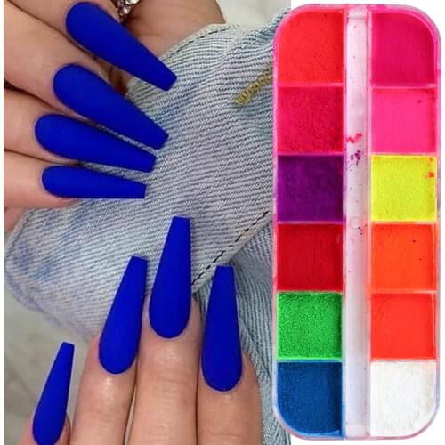 1Box Fluorescence Pigment Glitter Powder Nail Art Dust Dipping Powder Rose Pink Yellow Polish Rub Charm Manicure Decoration LYYE