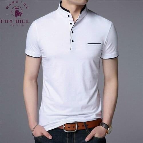 FuyBill Fashion Mandarin Collar Short Sleeve T Shirt Men Spring Summer New Style Top Men Brand Clothing Slim Fit Cotton T-Shirt