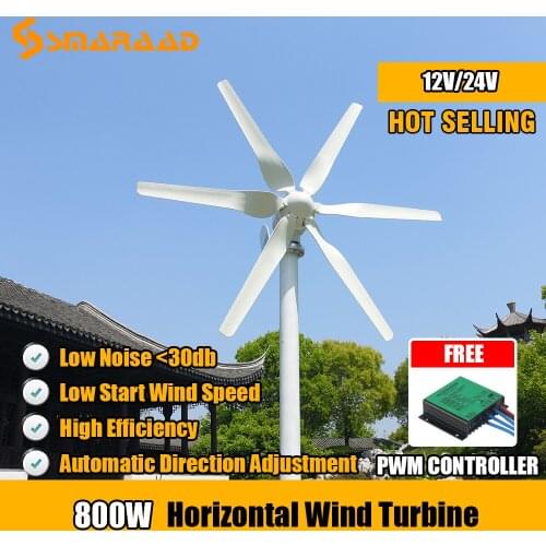 Hot Selling 6 Blades 800w New Energy Wind Turbine Generator 12v 24v High Efficient For Home Yacht Farm With Free PWM Controller