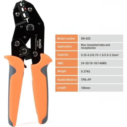 SN-02C Ratcheting Wire Crimping Plier Tools for Insulated Terminals and Butt Connectors Adjustable Crimper Mini Hand Tool