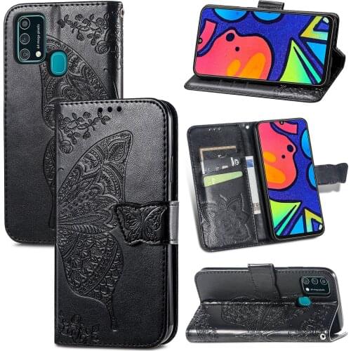 Cute Butterfly Case for Samsung Galaxy M21s (6.4in) Cover Flip Leather Wallet Book Black GalaxyM21s SM-F415F F415 M 21S
