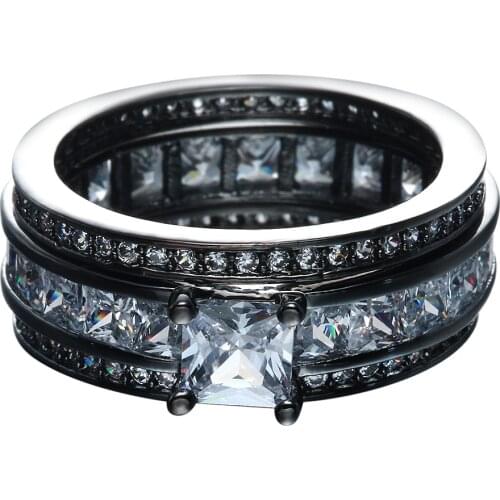 Hainon Fashion Wedding Bridal Set Black Gold Color Rings Pave White Zircon Leisure Jewelry for Men 2019 Hot Sale Rings