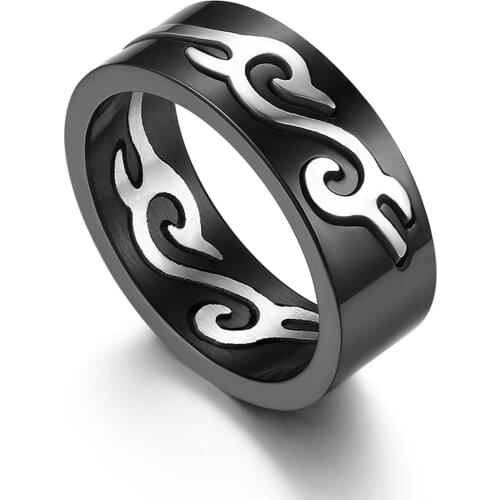 BONISKISS Mens Stianless Steel Rings Black Bijoux Jewelry For Man Totem Pattern Male Detachable Rings Punk Black Anillos