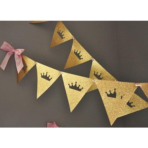 Cheap Pink and Gold Princess Bunting Banner Tiara Garland. Baby Shower Decoration / Gender Reveal Party / Photo Prop