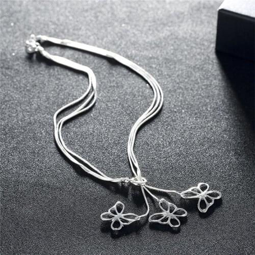 New 925 Sliver Three Butterfly Skeleton Snake Chain Necklace Fashion Jewelry For Women Trendy Wedding Engagement Birthday Gift
