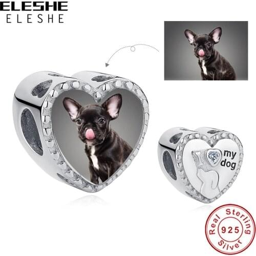 New 925 Sterling Silver Clear CZ Crystal I Love my dog Heart Custom Photo Beads fit Charm Bracelet Necklace Personalized Jewelry