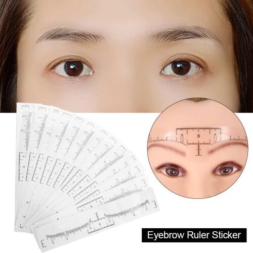 50pcs Disposable Eyebrow Ruler Sticker Eyebrow Shaping Tools for Makeup Measurement Professional Stencil Makeup Drawing Template