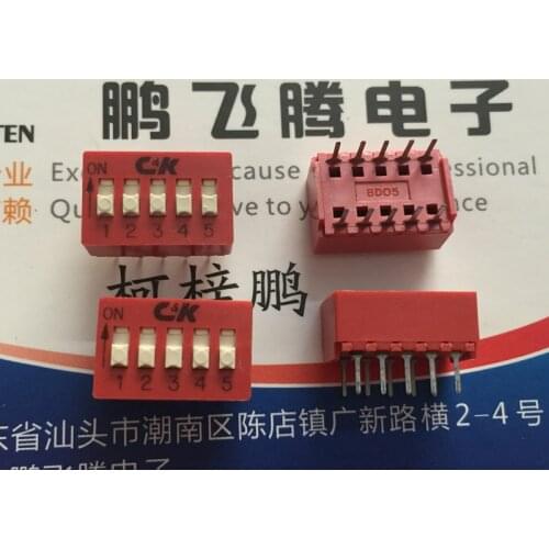 1PCS Original American C&k BD05 in-line 5-digit DIP switch 2.54mm flat dial 5P dial red
