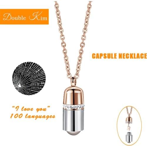 100 languages I love you Projection Capsule Pendant Necklace Titanium Steel Fashion Trendy Women Jewelry Valentines day Gift