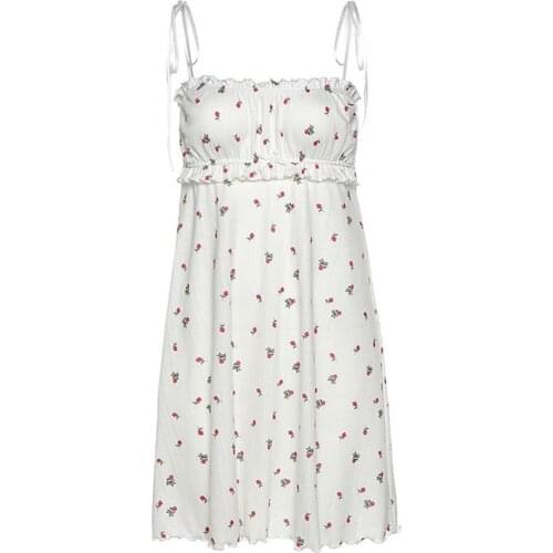 Dress Sleepwear Dress Pajamas Ruffle Floral Print Women Sleeveless Mini Sling Dress for Party Sleepwear Print Cute Sleep Dress