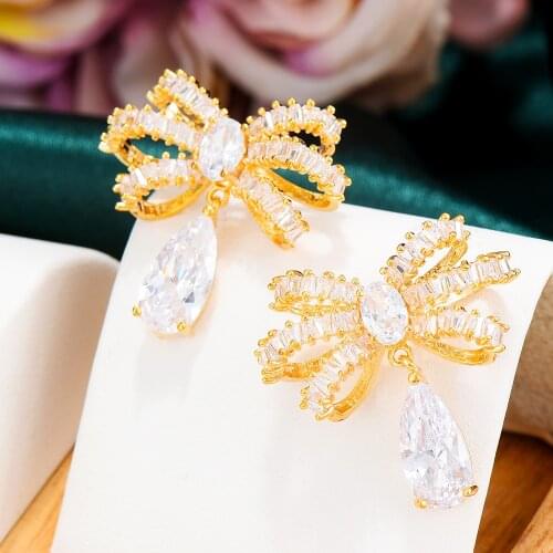 GODKI Luxury Brazilian bowknots Dangle Earrings Trendy Cubic Zircon Wedding Engagement Party Brazil earrings for women