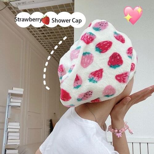 Strawberry Pattern Shower Cap Soft Facial Hairband Head Band Stretch Toweling Hair Wrap Womens Fashion
