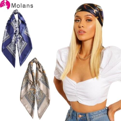 Molans Print Square Silk Scarf Headband for Women Hairband Fashion Turban Bandanas Scrunchies Head Scarf Shawl Hair Accessories