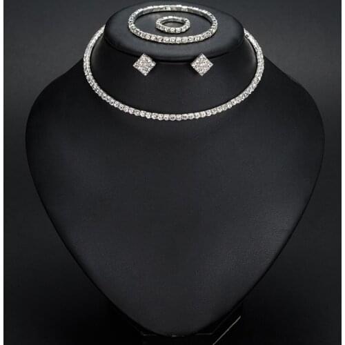 YFJEWE Wedding Jewelry Sets Wedding Accessories Bride 1-5 Row Classic Rhinestone Choker Necklace Earrings and Bracelet N387