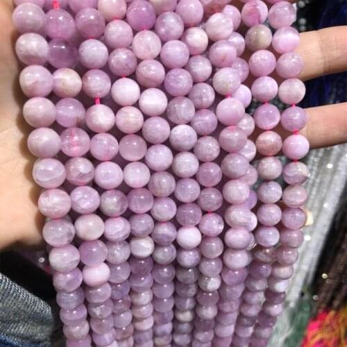 High Quality Genuine Natural Kunzite Stone Beads 6/8/10MM Round Gem Loose Purple Spodumene Bead For Jewelry Making DIY Bracelet