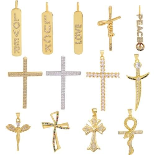 Juya DIY Religious Jewelry Supplies Handmade Cubic Zirconia Cross Charms For Women Men Prayer Christian Jewelry Making