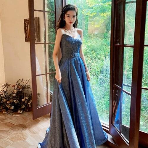 Sexy Tube Top Sleeveless Sequins Evening Dress Back Bandage Women Formal Gowns Robe De Soiree Cheongsam 3XL