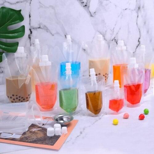 100pcs/lot Transparent Disposable Self-supporting Plastic Spout Bag Drink Milk Tea Liquid Packaging Bag with Funnel Tool