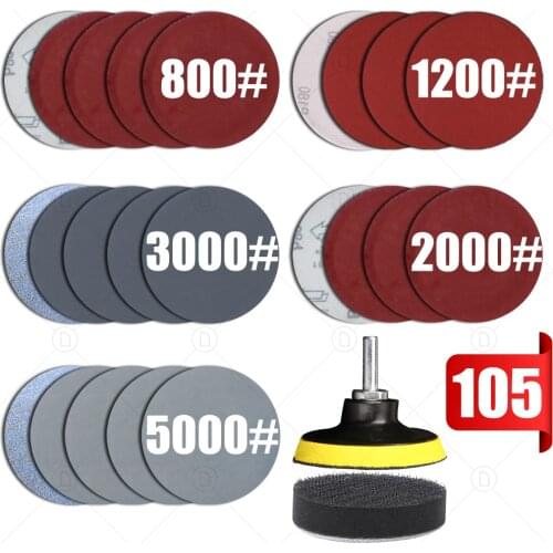 105PCS Sand Paper Sanding Discs Round Flocking Sandpaper Sanding Grinder Polishing 3 Inch 800 1200 1500 2000 3000 5000 Grits
